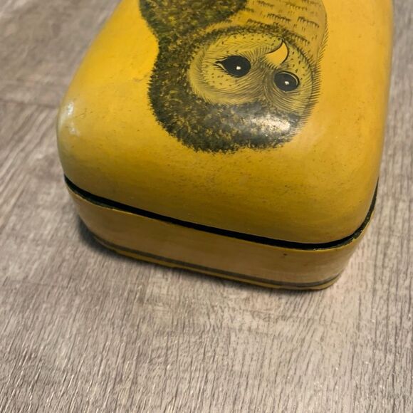 Vintage Owl Decorative Jewelry Box Small 70s Yellow Accent Decor - Picture 4 of 9